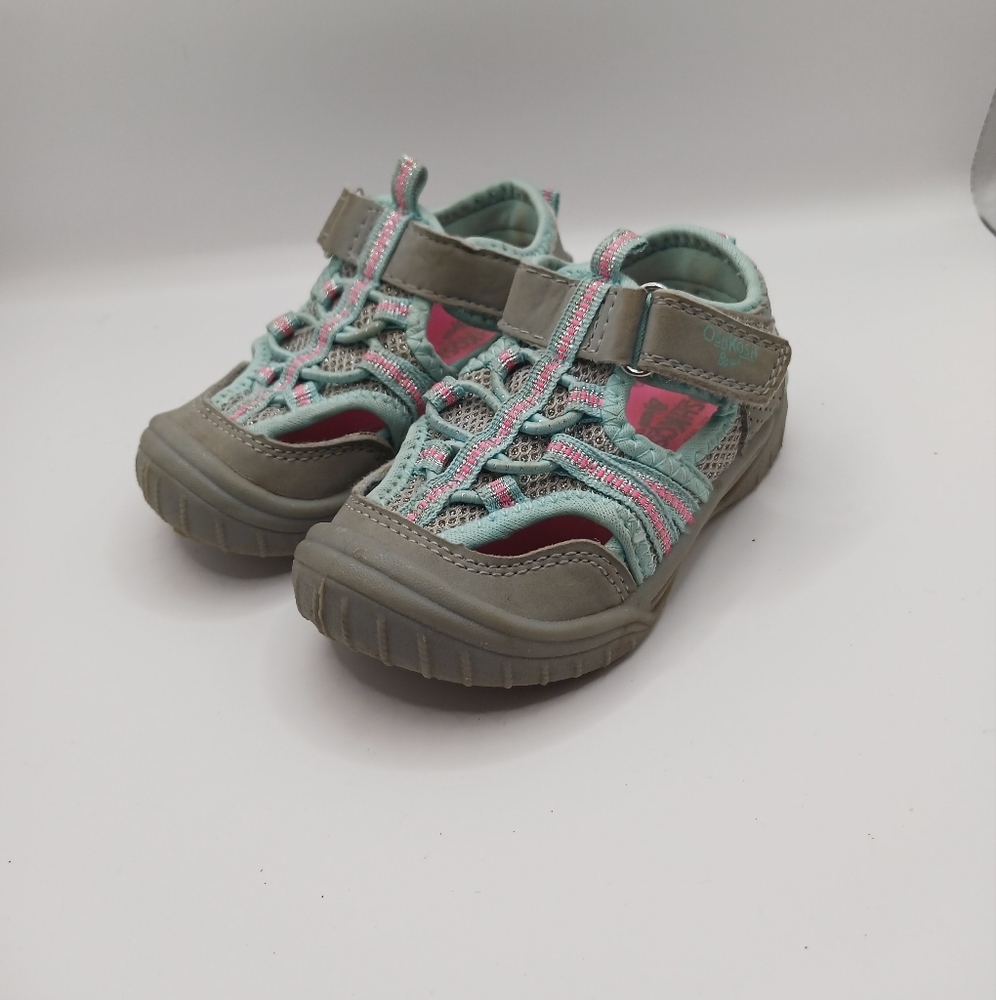 Oshkosh Jax 3 Girls Blue & Pink Hook And Loop Water/Hiking Sandals Toddler Sz 5 - Picture 1 of 10